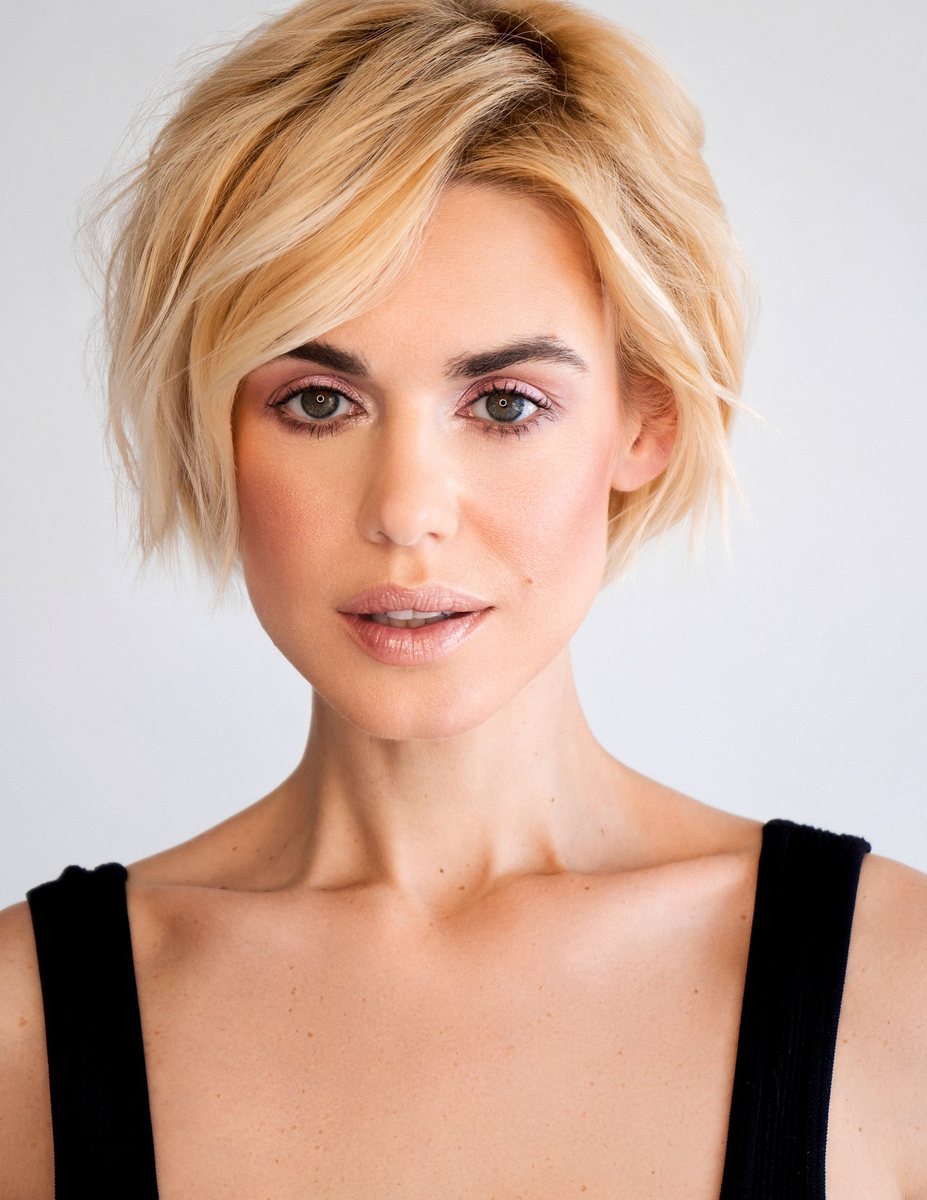 Actor headshot, woman with short blonde hair